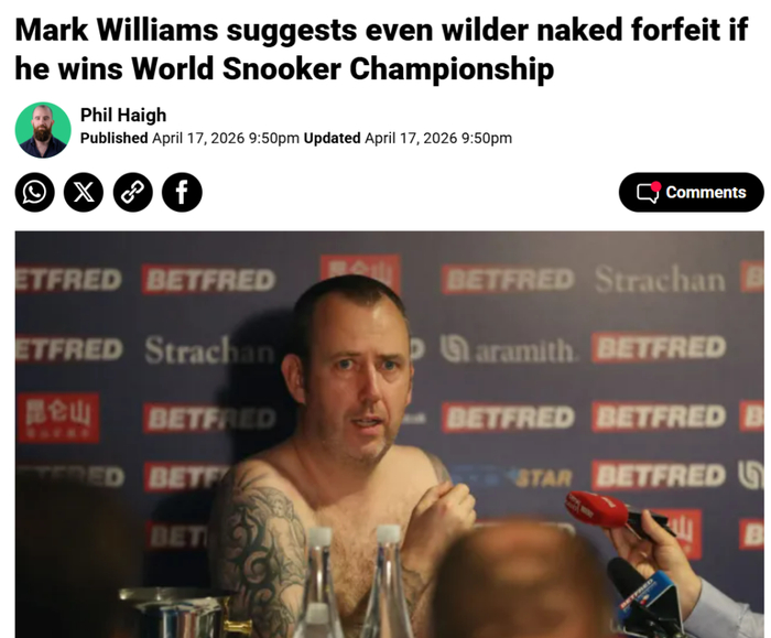 威廉姆斯裸跑承诺引热议 易普症成夺冠最大挑战